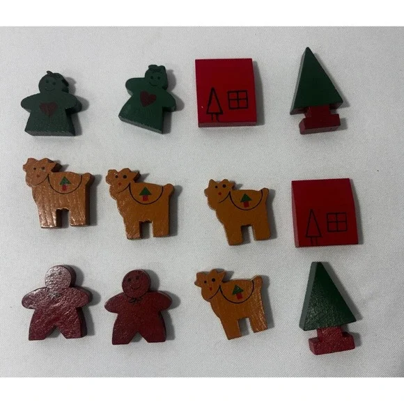 🚂VTG 94' WOODEN CHRISTMAS TRAIN SET COMPLETE 25 PCS HAND CRAFTED & HAND PAINTED - Picture 7 of 7
